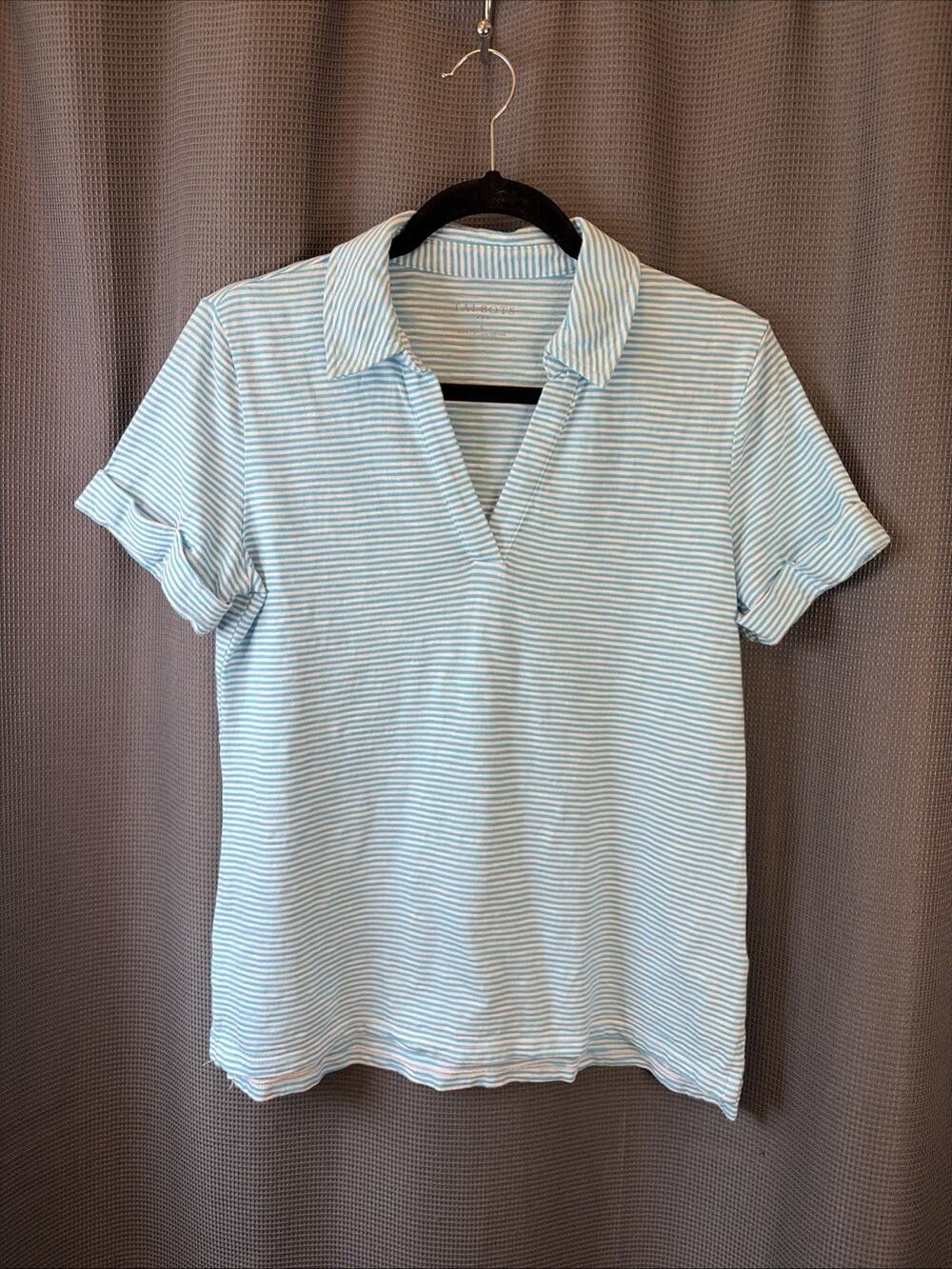 Talbots Women’s Collared Neck Slit Blue 100% Cotton Short Sleeve Top Size Small